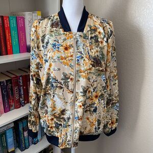 PHILOSOPHY Romantic Floral Animal Artsy Zipper Bomber Jacket Size XL